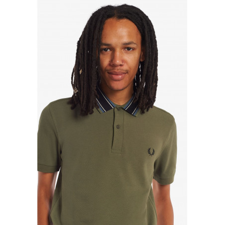 Fred Perry Polo Uomo Piqué Di Cotone Verde Militare Collo Con Righe Prezzo 115,00