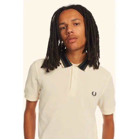 Fred Perry Polo Uomo Piqué Di Cotone Mastice Collo Con Righe Prezzo 115,00