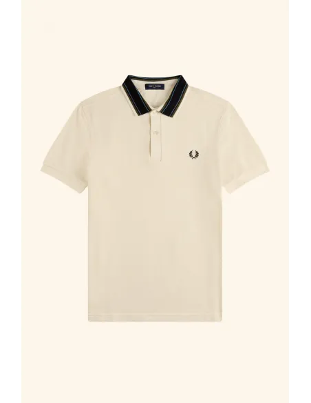 Fred Perry - - Polo Uomo Piqué Di Cotone Verde Militare Collo Con Righe Prezzo 115,00