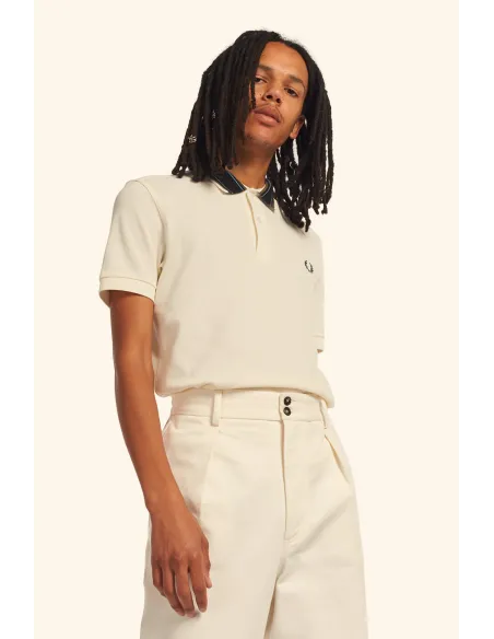 Fred Perry - - Polo Uomo Piqué Di Cotone Verde Militare Collo Con Righe Prezzo 115,00