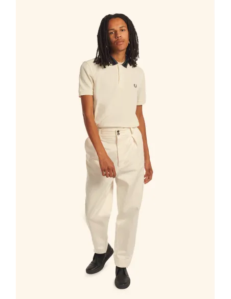 Fred Perry - - Polo Uomo Piqué Di Cotone Verde Militare Collo Con Righe Prezzo 115,00