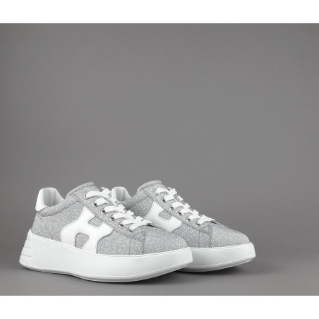 Hogan Rebel Donna H562 Tessuto Glitter Argento H Onda Pelle Prezzo 320,00