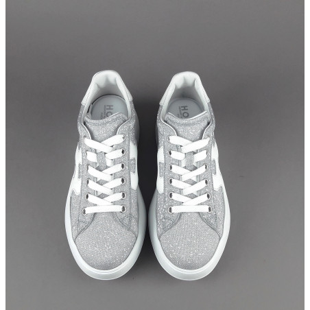 Hogan Rebel Donna H562 Tessuto Glitter Argento H Onda Pelle Prezzo 320,00