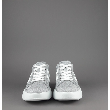 Hogan Rebel Donna H562 Tessuto Glitter Argento H Onda Pelle Prezzo 320,00
