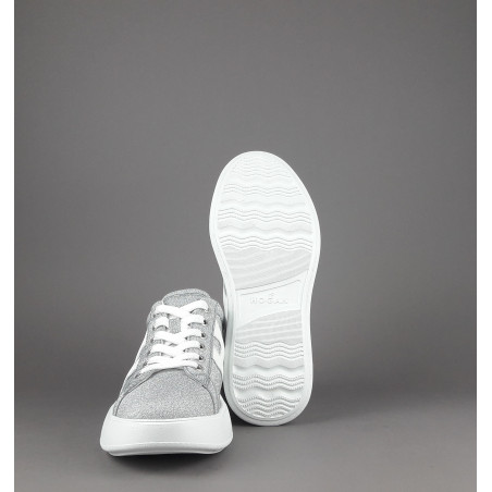 Hogan Rebel Donna H562 Tessuto Glitter Argento H Onda Pelle Prezzo 320,00