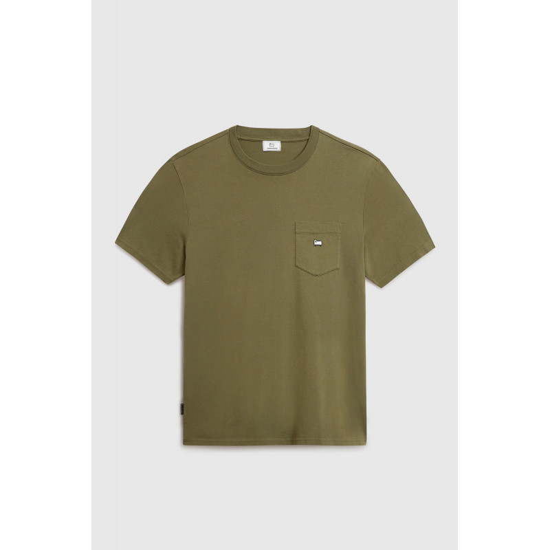 Woolrich T-Shirt Uomo Cotone Verde Militare Tasca Al Petto Prezzo 55,00