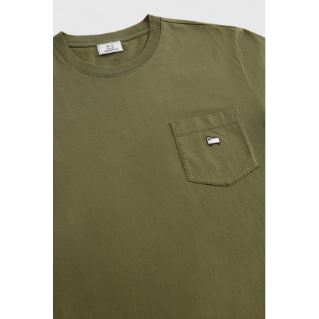 Woolrich T-Shirt Uomo Cotone Verde Militare Tasca Al Petto Prezzo 55,00