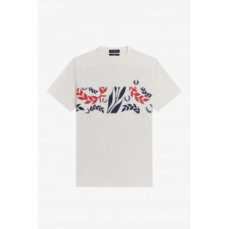 Fred Perry T-Shirt Vine Uomo Jersey Cotone Bianco Stampa Frontale Prezzo 95,00