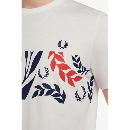 Fred Perry T-Shirt Vine Uomo Jersey Cotone Bianco Stampa Frontale Prezzo 95,00