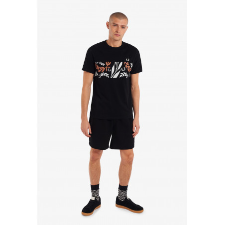 Fred Perry - - T-Shirt Vine Uomo Jersey Cotone Nero Stampa Frontale Prezzo 95,00