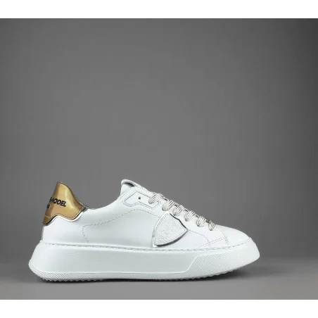 Philippe Model / Sneakers Donna New Temple Pelle Bianco Spoiler Vernice Oro Prezzo 340,00