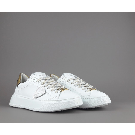 Philippe Model / Sneakers Donna New Temple Pelle Bianco Spoiler Vernice Oro Prezzo 340,00
