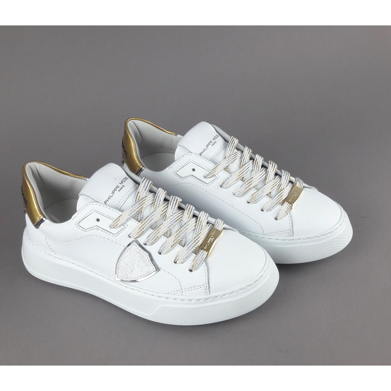 Philippe Model / Sneakers Donna New Temple Pelle Bianco Spoiler Vernice Oro Prezzo 340,00