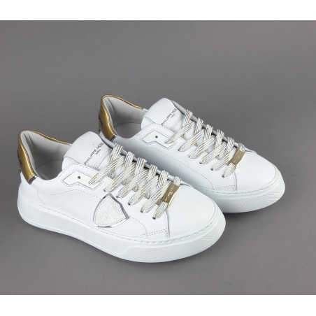 Philippe Model / Sneakers Donna New Temple Pelle Bianco Spoiler Vernice Oro Prezzo 340,00