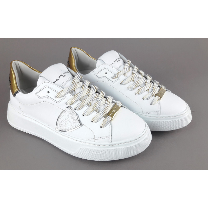 Philippe Model / Sneakers Donna New Temple Pelle Bianco Spoiler Vernice Oro Prezzo 340,00
