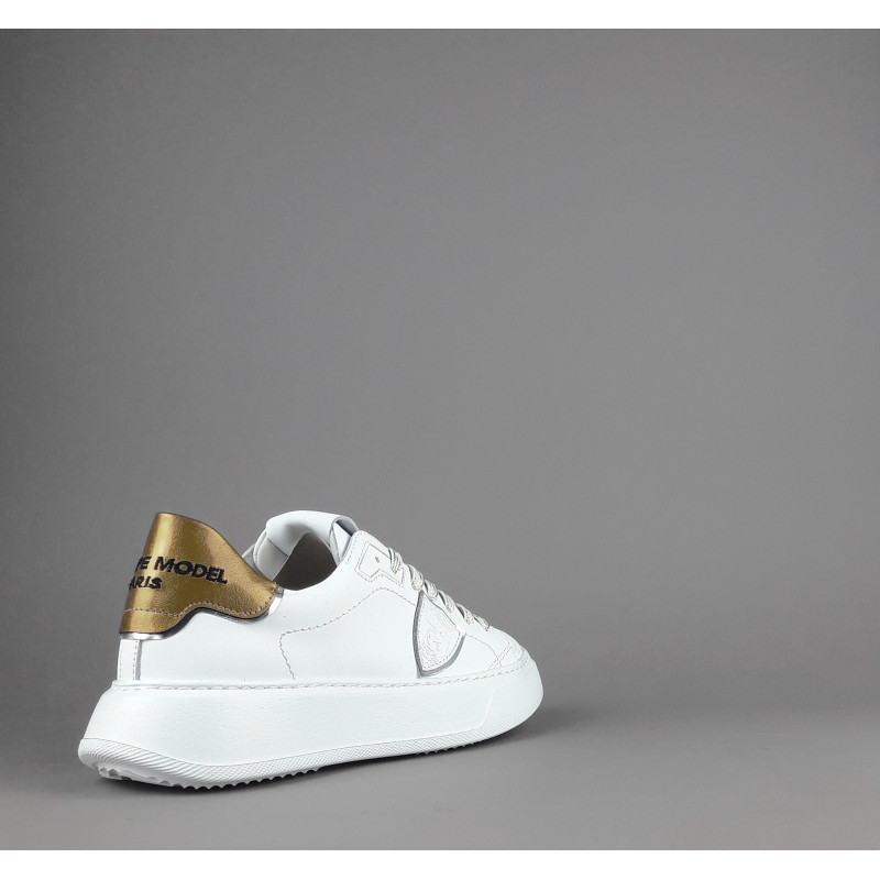 Philippe Model / Sneakers Donna New Temple Pelle Bianco Spoiler Vernice Oro Prezzo 340,00