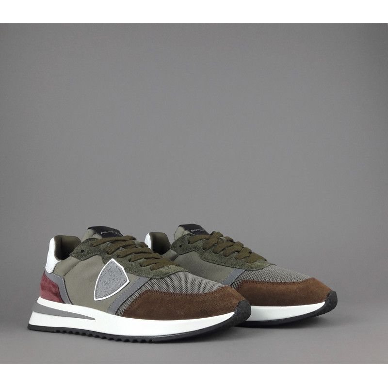 Philippe Model / Sneakers Uomo New Tropez 2.1 Camoscio Tela Marrone Verde Mil. Spoiler Bianco Prezzo 280,00