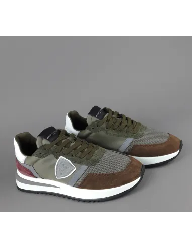 Philippe Model Sneakers Uomo New Tropez 2.1 Camoscio Tela Marrone Verde Mil. Spoiler Bianco Prezzo 280,00