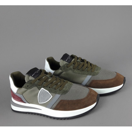 Philippe Model / Sneakers Uomo New Tropez 2.1 Camoscio Tela Marrone Verde Mil. Spoiler Bianco Prezzo 280,00