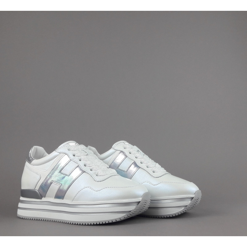 Hogan / Sa Midi Platforn H483 Donna Pelle Perlata Bianco H Pelle Metal Prezzo 420,00