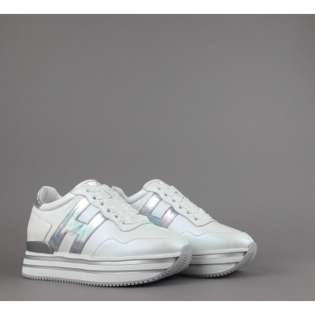 Hogan / Sa Midi Platforn H483 Donna Pelle Perlata Bianco H Pelle Metal Prezzo 420,00