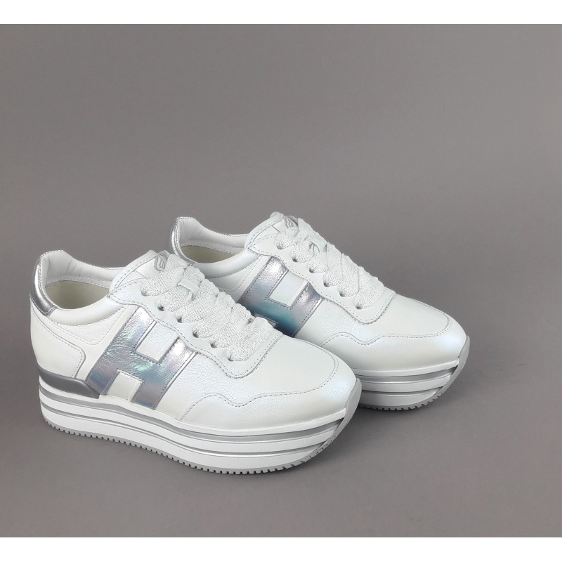 Hogan / Sa Midi Platforn H483 Donna Pelle Perlata Bianco H Pelle Metal Prezzo 420,00