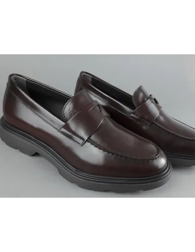 Hogan " Mocassino Uomo H393 Pelle Spazzolata Marrone Scuro Prezzo 320,00