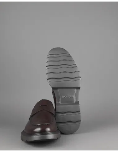 Hogan " Mocassino Uomo H393 Pelle Spazzolata Marrone Scuro Prezzo 320,00