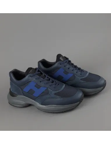 Hogan / Sneakers Interaction Uomo Pelle Tela Blu Scuro Prezzo 390,00
