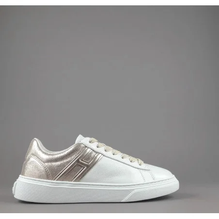 Hogan Sneakers H365 Donna Pelle Bianco Perlato Oro H Canaletto Prezzo 290,00