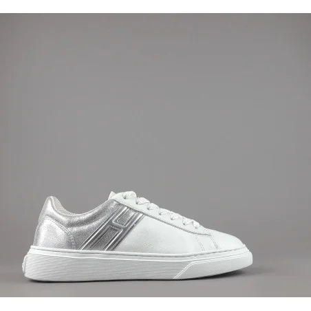 Hogan Sneakers H365 Donna Pelle Bianco Perlato Argento H Canaletto Prezzo 290,00