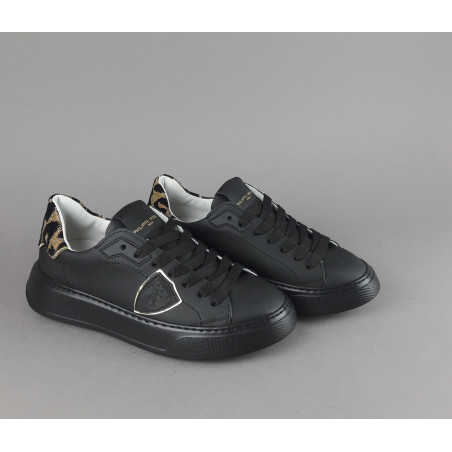 Philippe Model Sneakers Donna New Temple Pelle Nero Spoiler Tessuto Lurex Animalier Oro Prezzo 340,00