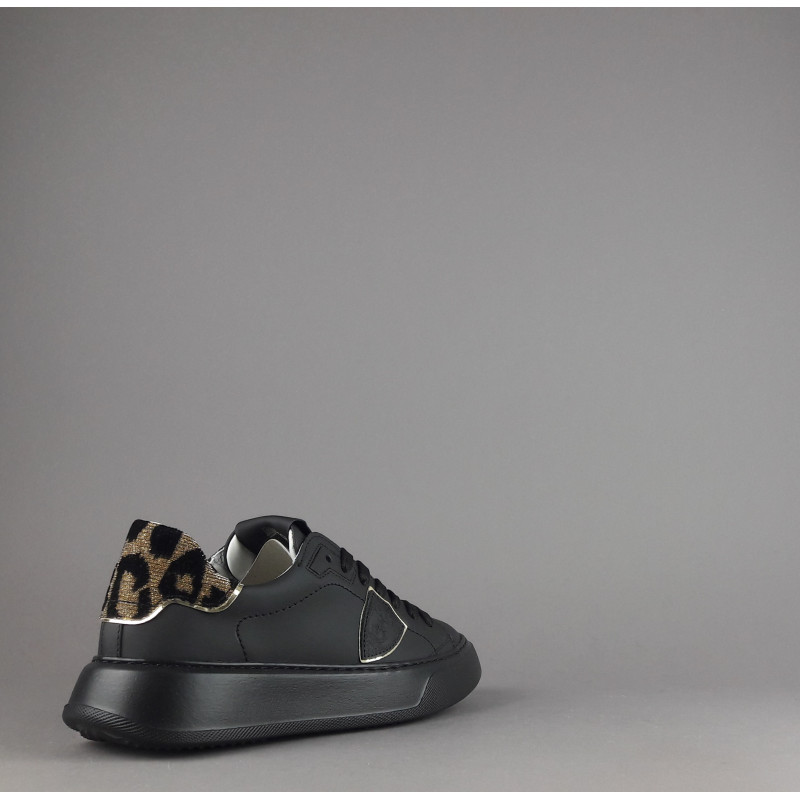 Philippe Model Sneakers Donna New Temple Pelle Nero Spoiler Tessuto Lurex Animalier Oro Prezzo 340,00
