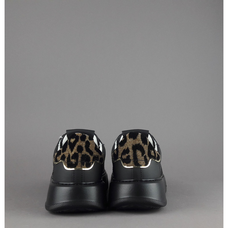 Philippe Model Sneakers Donna New Temple Pelle Nero Spoiler Tessuto Lurex Animalier Oro Prezzo 340,00