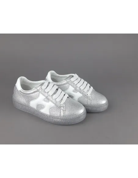 Hogan Sneakers J582 Junior Pelle Martellata Argento H Onda Prezzo 180,00