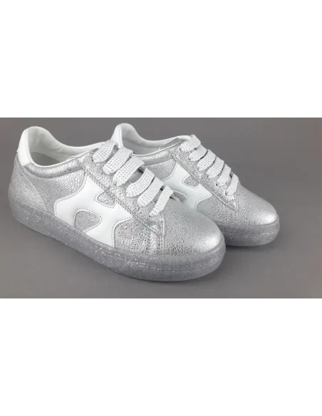 Hogan Sneakers J582 Junior Pelle Martellata Argento H Onda Prezzo 180,00