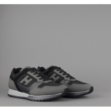 Hogan / Sneakers H321 Uomo Pelle Gommata Tela Grigio Scuro Nero H Flock Prezzo 350,00