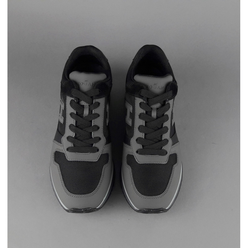 Hogan / Sneakers H321 Uomo Pelle Gommata Tela Grigio Scuro Nero H Flock Prezzo 350,00