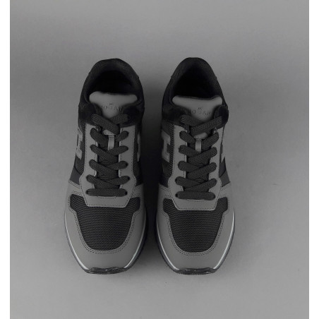 Hogan / Sneakers H321 Uomo Pelle Gommata Tela Grigio Scuro Nero H Flock Prezzo 350,00