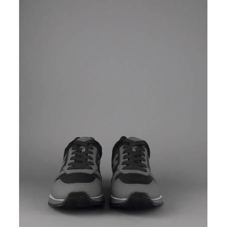 Hogan / Sneakers H321 Uomo Pelle Gommata Tela Grigio Scuro Nero H Flock Prezzo 350,00