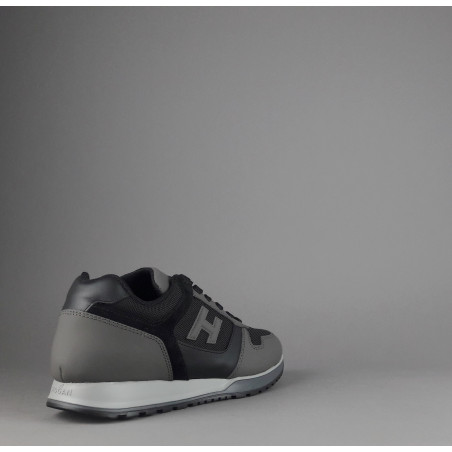 Hogan / Sneakers H321 Uomo Pelle Gommata Tela Grigio Scuro Nero H Flock Prezzo 350,00