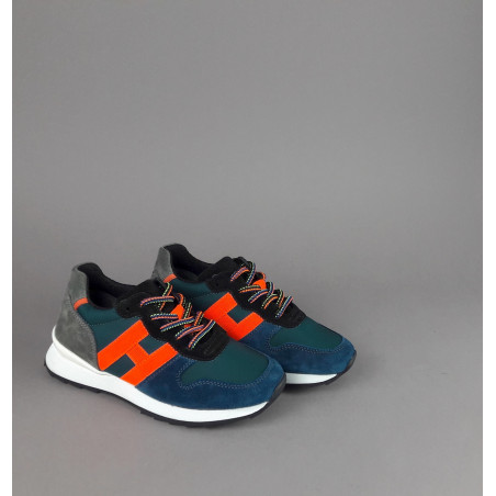Hogan Sneakers J484 Junior Camoscio Tela Blu H Tessuto Fluo Prezzo 200,00