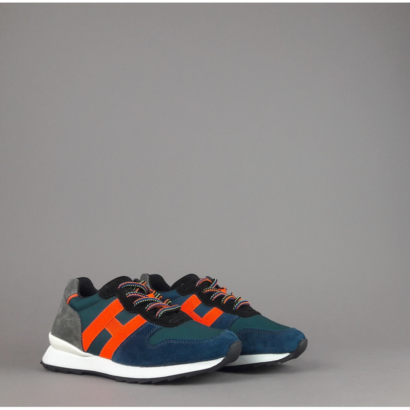 Hogan Sneakers J484 Junior Camoscio Tela Blu H Tessuto Fluo Prezzo 200,00