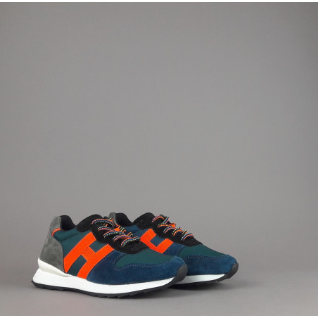 Hogan Sneakers J484 Junior Camoscio Tela Blu H Tessuto Fluo Prezzo 200,00