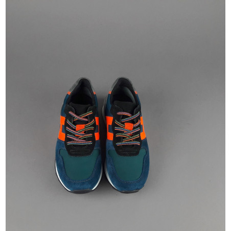 Hogan Sneakers J484 Junior Camoscio Tela Blu H Tessuto Fluo Prezzo 200,00