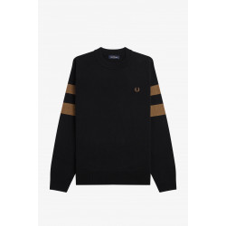 Fred Perry Maglione Girocollo Riga Uomo Misto Lana Cotone Nero Prezzo 220,00