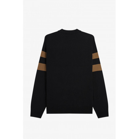 Fred Perry / Maglione Girocollo Riga Uomo Misto Lana Cotone Nero Prezzo 220,00