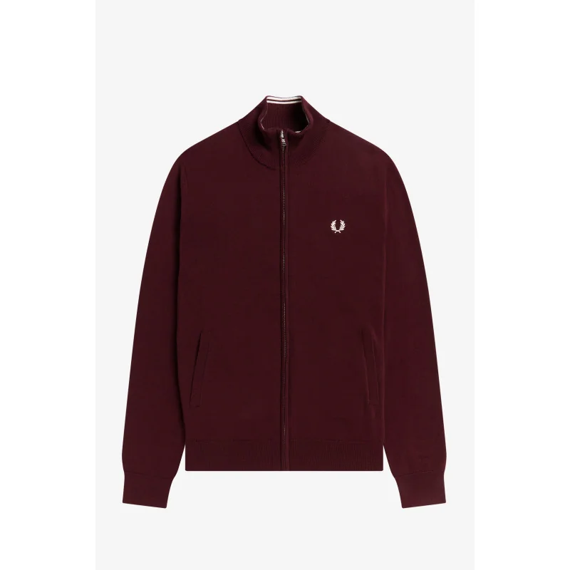 Fred Perry / Cardigan Zip Uomo Misto Lana Cotone Bordeaux Prezzo 230,00