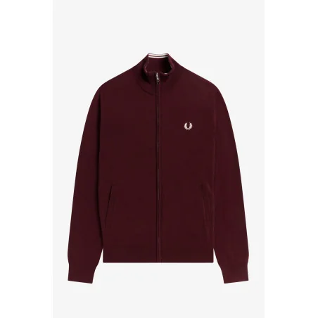 Fred Perry / Cardigan Zip Uomo Misto Lana Cotone Bordeaux Prezzo 230,00