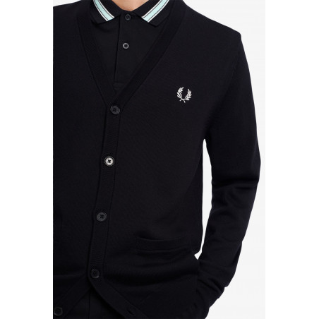 Fred Perry Cardigan Classico Uomo Misto Lana Cotone Nero Prezzo 220,00